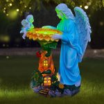 Solar Garden Statue, Angel Outdoor Decor with Color Changing Light Garden Figurine Sunflower Outdoor Statue Waterproof Sculpture Lawn Ornament Yard Art for Patio Lawn...