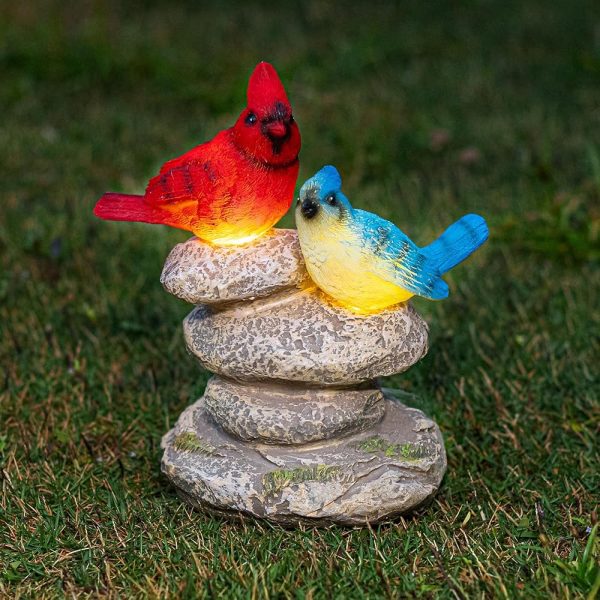 Solar Garden Statues Outdoor Decor, Garden Sculptures Stones Statue Novelty Birds Figurine Decoration for Patio Yard Porch Art Home Decor