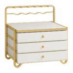 SONGMICS 3-Tier Jewelry Box, Drawer Jewelry Organizer, with Open Storage, Hanging Rack, for Vanity Table, Metal Frame, 8.1 x 8.9 x 9.3 Inches, Gift Idea, Cloud White UJBC168W01