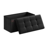 SONGMICS 30 Inches Folding Storage Ottoman Bench, Storage Chest, Foot Rest Stool, Black ULSF047B01