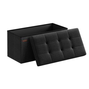 SONGMICS 30 Inches Folding Storage Ottoman Bench, Storage Chest, Foot Rest Stool, Black ULSF047B01