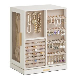 SONGMICS Jewelry Box 360° Rotating, Jewelry Storage Case with 5 Drawers, Jewelry Organizer, Glass Window, Spacious, Vertical Jewelry Storage, Open Design, Great Gift, Cloud...