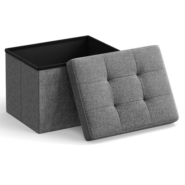 SONGMICS Small Folding Storage Ottoman, Foot Rest Stool, 12.2 x 16.1 x 12.2 Inches, 286 lb Load Capacity, for Living Room, Bedroom, Home Office, Dorm, Dark Gray ULSF102G01