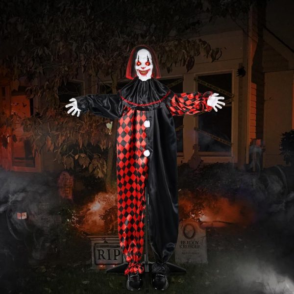 [ Sound and Motion Activated ] 64" Halloween Animatronic Clown with LED Eyes and Creepy Sound, Life Size Animated Halloween Decorations Outdoor for Haunted House Props Decor...