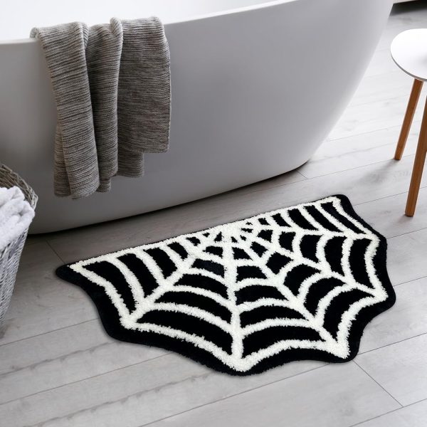 Spider Web Bathroom Rugs, Halloween Bath Mat Non-Slip Bath Rug Machine Washable Goth Rug, 31"×20" Small Area Rugs for Front Door Bedroom Kitchen（Black）