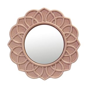 Stonebriar Decorative 9" Pale Pink Round Floral Ceramic Accent Wall Mirror with Attached Hanging Loop, Decorative Decor for The Living Room, Bedroom, Bathroom, Hallway, and...