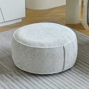 Stuffed Pouf Ottoman, 21x10 Inches Chenille Ottoman with Inflatable PVC Liner, Foot Rest with Portable Handle, Round Floor Pillow for Living Room, Bedroom, Kids Room (Grey)