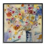 Stupell Industries Painted Flowers Line Drawing, Design by Jill Martin Black Framed Wall Art, 24x24, Multicolor