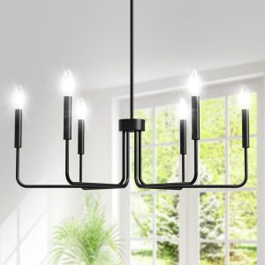 Sunwish Black Chandelier, 6-Light Metal Modern Farmhouse Chandeliers for Dining Room Light Fixture, Candle Hanging Light for Kitchen, Living Room, Entryway, Foyer(Bulbs Not...