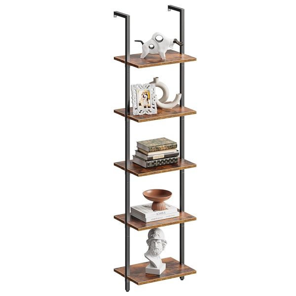 SUPERJARE 5 Tier Bookshelf, Narrow Book Shelf with Open Display Shelves, Small Bookcase with Metal Frame for Bedroom, Living Room, Rustic Brown