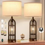 Table Lamp for Living Room - Lamps Set of 2 with USB C+A & Outlet, 3-Way Dimmable Farmhouse Lamps for Night Stands, Rustic Bedside Lamp for End Tables, Industrial Nightstand...