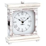 Tasse Verre Rustic Shelf Clock (Quiet) for Living Room Mantel, Table, Or Desk 9" X 7" Farmhouse Decor Distressed White Washed Wood Silent - Office Fireplace. AA Battery Operated...