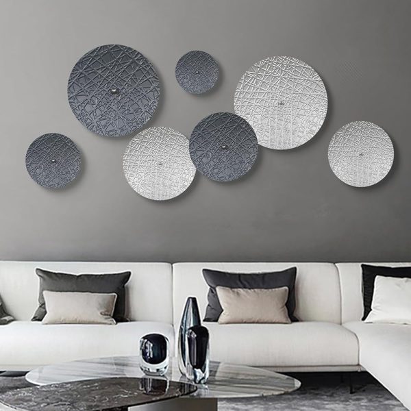 TEIPAI Silver and Grey Wall Decor for Living Room, 7PCS Metal Wall Art Hanging Sculptures for Office Dining Room Decoration, Modern Silver Home Decor for Apartment Bedroom New...