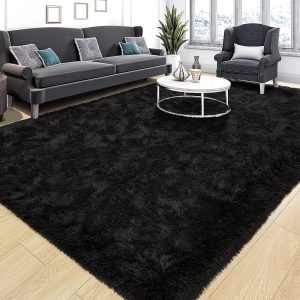 Tepook Super Soft Fluffy Rug for Bedroom, Modern Shaggy Rug Fuzzy Kids Rug for Living Room, Plush Indoor Nursery Home Decor Rug with Non-Slip Bottom, Black, 4 X 6 Feet