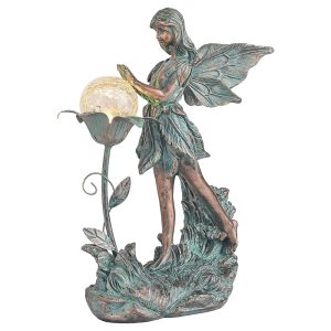 TERESA'S COLLECTIONS Garden Fairy, Large Bronze Garden Sculptures & Statues Resin with Solar Outdoor Light, Yard Art Lawn Ornaments for Outdoor Decor, Ideal Housewarming Gifts...