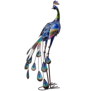 TERESA'S COLLECTIONS Outdoor Decor Peacock Yard Art Garden Sculptures & Statues,Blue Large Metal Bird Lawn Ornaments,35inch Outside Decor for Porch Patio Pool Backyard...