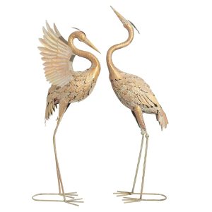 TERESA'S COLLECTIONS Yard Decorations Outdoor Garden Statues, Gold Metal Crane Yard Art, 33-39inch Lawn Ornaments for Backyard, Outside Porch, Patio, Wedding Decor, Set of 2,...