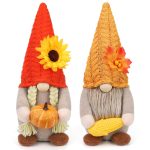 Thanksgiving Gnomes Fall Decorations for Home, 2Pack Plush Gnomes Hold Pumpkin Corn, Mr and Mrs Swedish Tomte Gnome Doll with Maple Sunflower Fall Harvest Thanksgiving Decor for...