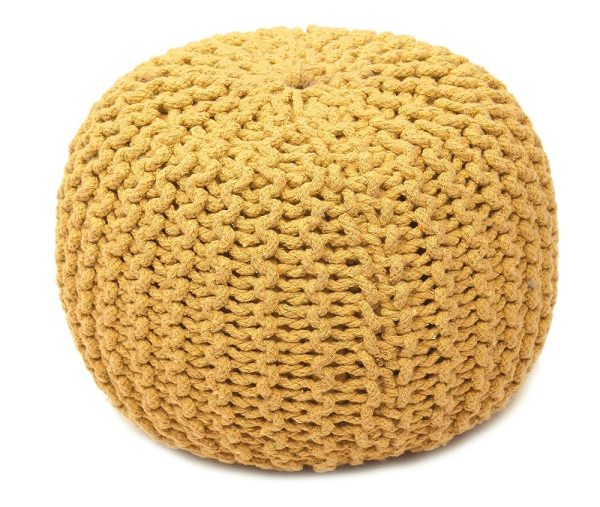 The Home Talk Poufs Boho Rustic Décor Ottoman 100% Cotton Foot Stool for Couch, Armchair, Bean Bag - Hand Knitted Braid Cord for Living Room, Bedroom, Floor Cushion, 18"x18"x14"...