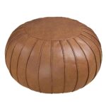 Thgonwid Handmade Foot Stool Ottoman Faux Suede Poufs 21.6" x 13" - Round Storage Floor Cushion Footstool for Living Room, Bedroom and Wedding (Brown) (No Filler)