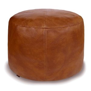 Thgonwid Unstuffed Faux Leather Pouf Cover, Handmade Footstool Ottoman Storage Solution, Floor Footrest Cushion, 16.5”Dx12”H, (No Stuffing), Amaretto