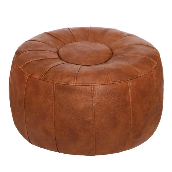 Thgonwid Unstuffed Handmade Moroccan Round Pouf Foot Stool Ottoman Seat Faux Leather Large Storage Bean Bag Floor Chair Foot Rest for Living Room, Bedroom or Wedding Gifts...