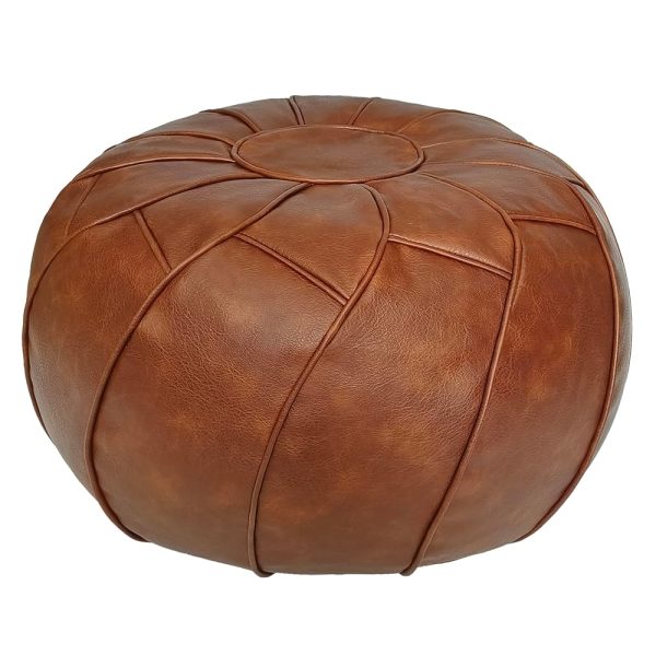 Thgonwid Unstuffed Pouf Cover - Round Foot Stool Ottoman - Storage Bean Bag Floor Chair - Luxury Leather Pouffe - Small Foot Rest for Living Room, Kids Room or Bedroom (Brown)