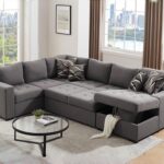 THSUPER Sectional Sleeper Sofa Bed with Storage Chaise, U Shape Oversized Sectional Couch with Pull Out Bed for Living Room Gray, 6 Seater Gray