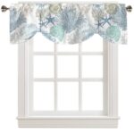 Tie Up Valance for Windows Nautical Coastal Ocean Coral Curtains Valances Rod Pocket Valance Window Treatments Beach Themed Blue Teal Balloon Curtains for Kitchen Living Room...