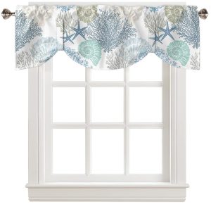 Tie Up Valance for Windows Nautical Coastal Ocean Coral Curtains Valances Rod Pocket Valance Window Treatments Beach Themed Blue Teal Balloon Curtains for Kitchen Living Room...