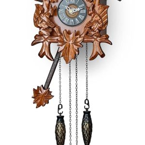 TIMEGEAR Cuckoo Wall Clock with Night Mode in Traditional German Style with Carved Squirrels (Cherry)