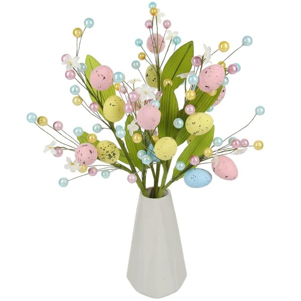 Tinsow Artificial Easter Flower, 3 Pcs Easter Spray with Eggs and Colorful Berries Decorative Spring Floral Stems Speckled Easter Egg Twig Branches for Easter, Floral...