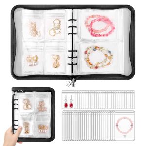 Transparent Jewelry Storage Book - Jewelry Organizer Book Set with Pockets for Travel, Clear Earring Holder Bags for Storage - Upgraded Zipper