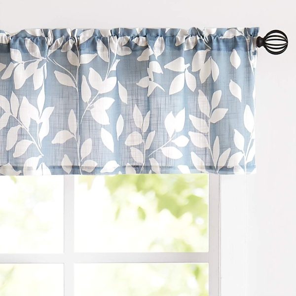 Treatmentex Blue White Kitchen Valance Curtain Leaf Print Window Valance for Living Room 52" w x 15" l 1 Pack