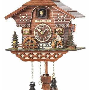 Trenkle Quartz Cuckoo Clock Black Forest House with Moving Wood Chopper and Mill Wheel, with Music TU 4217 QM