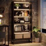 Tribesigns Tall Bookcase Black Bookshelf, 70.8” Large Bookcases Organizer with LED Lights, Heavy Duty Free-Standing Library Bookshelf with 5-Tier Storage Shelves for Living...