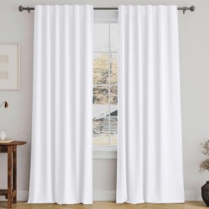 Turquoize White Curtains 96 Inch Insulated Thermal White Curtains for Bedroom Back Tab Rod Pocket Room Darkening Curtains for Living Room, Pure White, 52" W x 96" L inch (Set of...