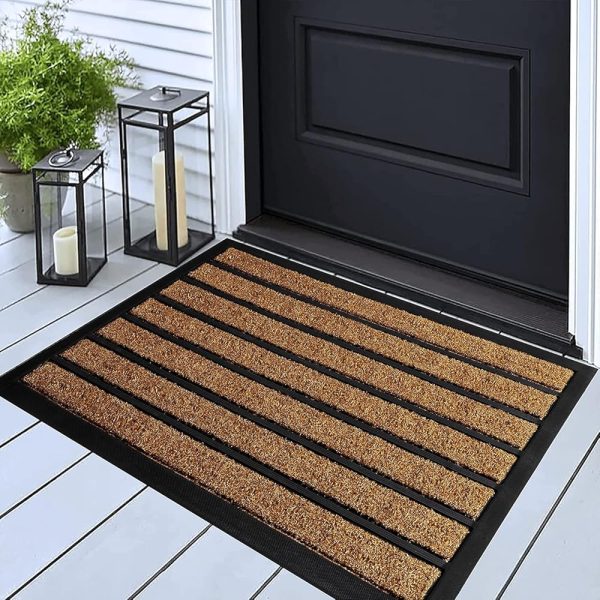 ubdyo Extra Durable Door Mat - Dirt Trapping Outdoor Welcome Mats - Non-Slip Outdoor Door Mats - Low Profile Front Door Mat - Indoor (30" x 17", Bright Brown)