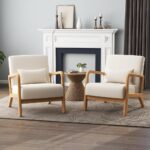 UIXE Modern Accent Chairs Set of 2, Mid-Century Living Room Arm Chair Comfy Upholstered Armchair Solid Wood Single Sofa Lounge Reading Seat Bedroom Side Seating with Lumbar...