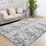 Ultra Soft Area Rugs for Living Room, 5x7 Tie-Dyed Light Grey Fluffy Plush Rugs for Bedroom, Non-Slip Floor Carpet for Nursery, Bedside, Playroom, Corridor, Indoor Decor