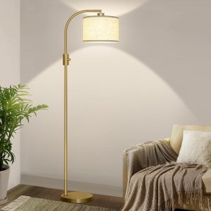 【Upgraded】 Dimmable Floor Lamp, 1200 Lumens LED Bulb Included, Gold Arc Floor Lamps for Living Room Modern Standing Lamp with Linen Shade, Tall Lamp for Living Room Bedroom...