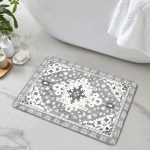 Uphome Boho Vintage Bathroom Rugs Gray Non-Slip Soft Bath Mat Machine Washable Oriental Small Bath Rug Traditional Tribal Floral Bath Mats for Sink Shower Doorway Tub, 18x25 inch