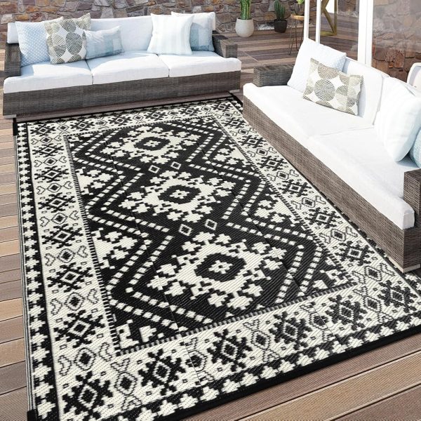 Uphome Outdoor Plastic Straw Rug 8x10ft, Reversible Boho Outdoor Rug, Waterproof Lightweight Foldable Balcony Rug, Tribal Geometric Large Indoor Outdoor Carpet for Backyard...