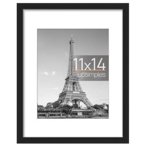 upsimples 11x14 Picture Frame, Display Pictures 8x10 with Mat or 11x14 Without Mat, Wall Hanging Photo Frame, Black, 1 Pack