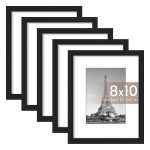 upsimples 8x10 Picture Frame Set of 5, Display Pictures 5x7 with Mat or 8x10 Without Mat, Wall Gallery Photo Frames, Black