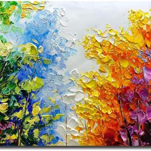 V-inspire Art, 30x60 inch Modern Abstract Oil Painting on Canvas Wall Art Hand Painting Bright-Coloured Tree Art Living Room Bedroom Decoration Ready to Hang