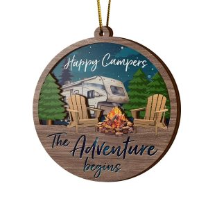 V VIBEPY All Over Printed, Camping Ornaments, Happy Campers Ornaments, Camping Christmas Ornaments, 3.5"x3.5" 2 Layer Ornaments, Christmas Decorations, Gift for Camper, Gift for...