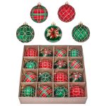 Valery Madelyn 16ct Christmas Ball Ornaments Set, Red Green and Gold Shatterproof Hanging Decorations for Trees, 3.15 Inches