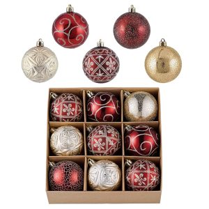 Valery Madelyn Christmas Ball Ornaments, 9ct Red and Gold Shatterproof Christmas Tree Decorations Set, 2.76 Inches Luxury Hanging Ornaments for Xmas Trees Bulk Holiday Decor