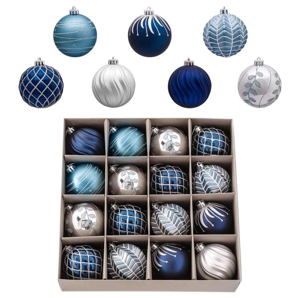 Valery Madelyn Christmas Ornaments Set, 16ct Navy Blue and Silver Shatterproof Fall Christmas Tree Decorations Ball Ornaments Bulk, 3.15 Inches Elegant Hanging Ornaments for...